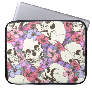 Funda Para Portátil Patrón sin foco con cráneos para las flores