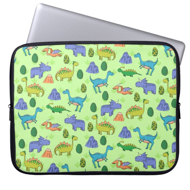 Funda Para Portátil Patrón sin foco con diferentes dinosaurios lindos, (Frente)