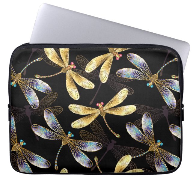 Funda Para Portátil Patrón sin foco con Dragonflies dorados (Frente)