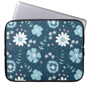 Funda Para Portátil Patrón sin foco con flores azules de verano en la 