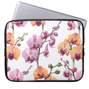 Funda Para Portátil Patrón sin foco con flores de orquídea acuarela 
