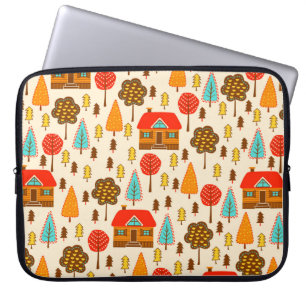 Funda Para Portátil Patrón sin foco con las casas en el bosque. Vintag