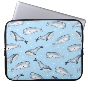 Funda Para Portátil Patrón sin foco con lindas ballenas y estrellas. A