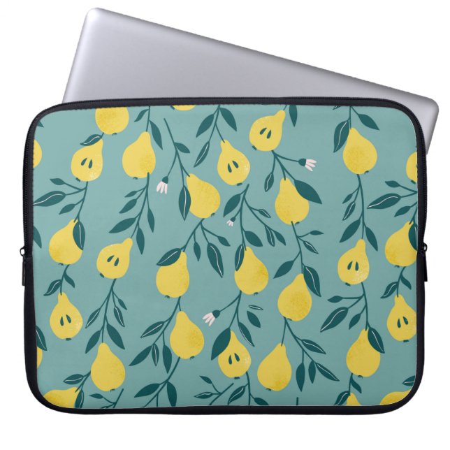 Funda Para Portátil Patrón sin foco con pera amarilla. Tragón de fruta (Frente)