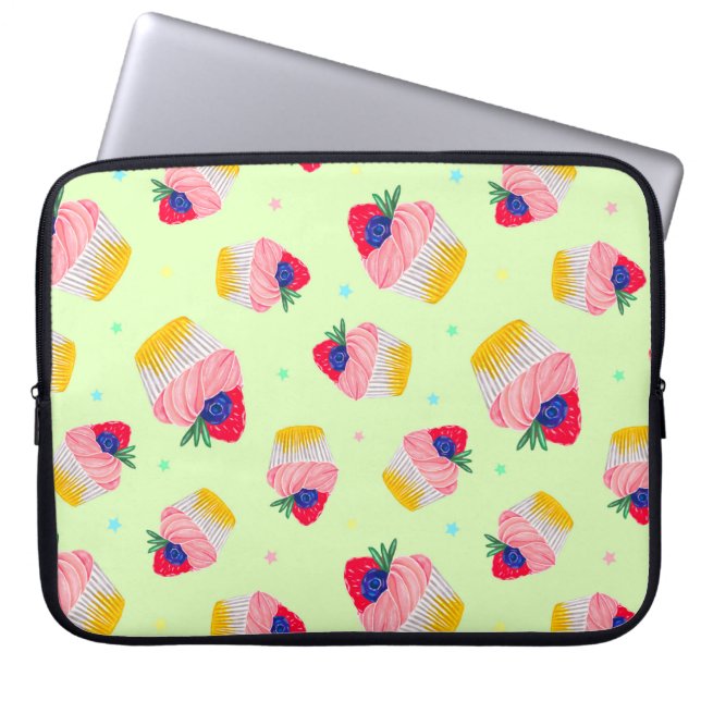 Funda Para Portátil Patrón sin foco con quequitos con fresas (Frente)