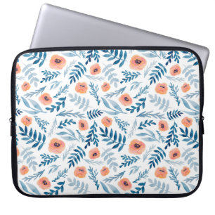 Funda Para Portátil Patrón sin foco con rosas de acuarela y le azul