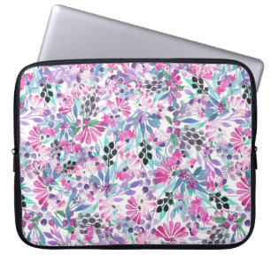Funda Para Portátil Patrón sin foco de flores y bayas púrpura, blu
