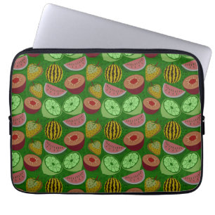 Funda Para Portátil Patrón sin foco de fruta tropical y fondo verde