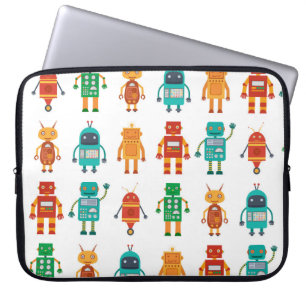 Funda Para Portátil Patrón sin foco de robots retro coloridos en una f