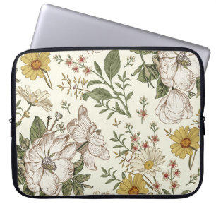 Funda Para Portátil Patrón sin foco. Flujo aislado de florecimiento re