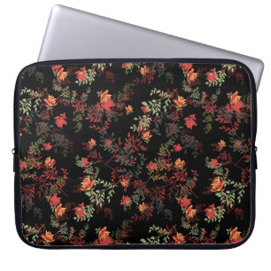 Funda Para Portátil Patrón sin problemas de fondo negro floral