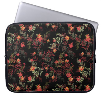 Funda Para Portátil Patrón sin problemas de fondo negro floral