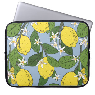 Funda Para Portátil Patrón sin soldadura de ramas con limones, verde l