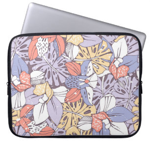 Funda Para Portátil Patrón sin soldadura tropical con orquídea y monst