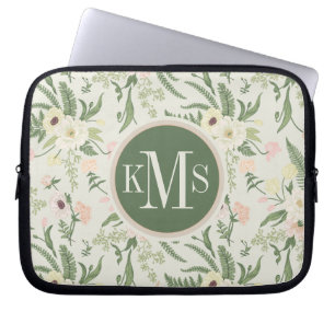 Funda Para Portátil Patrón suave de flores de jardín verde