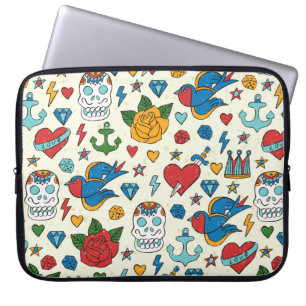 Funda Para Portátil Patrón tatuaje sin fisuras.