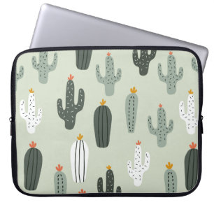 Funda Para Portátil Patrón transparente de cactus, fondo con mano d