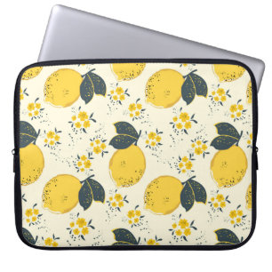 Funda Para Portátil Patrón transparente de cítricos con limón amarillo