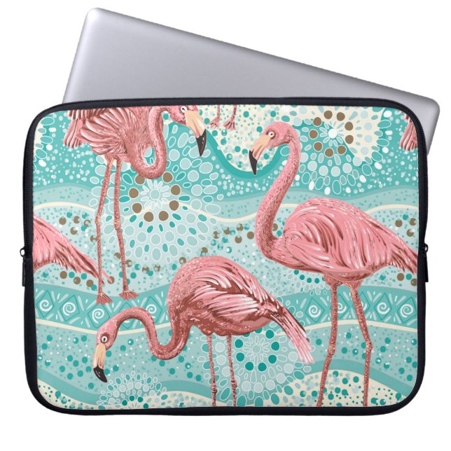 Funda Para Portátil Patrón transparente de flamencos rosados (Frente)