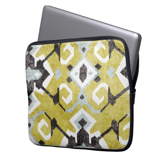 Funda Para Portátil Patrón tribal del ikat negro y amarillo de la moda (Anverso izquierdo)