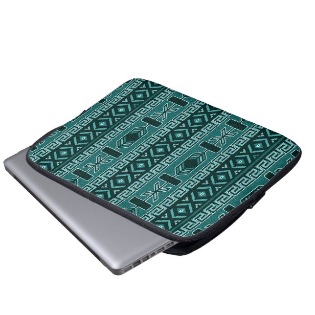 Funda Para Portátil Patrón Tribal Verde azulado Y Negro (Inferior anverso)