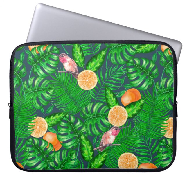Funda Para Portátil Patrón tropical, colibríes (Frente)