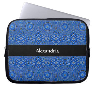 Funda Para Portátil Patrón Tropical con Monograma Azul Real