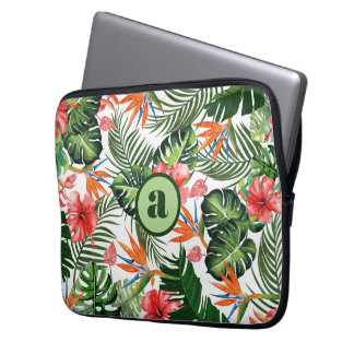 Funda Para Portátil Patrón Tropical con Monograma Personalizado