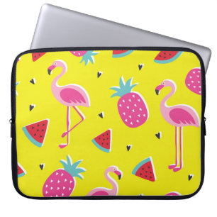 Funda Para Portátil patrón tropical con piña rosa, flamencos, w