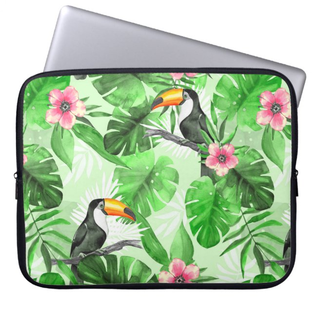Funda Para Portátil Patrón tropical con tocan (Frente)
