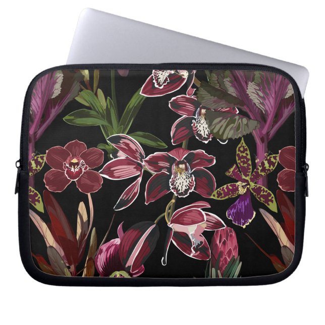 Funda Para Portátil Patrón tropical floral sin costuras con orquídeas. (Frente)