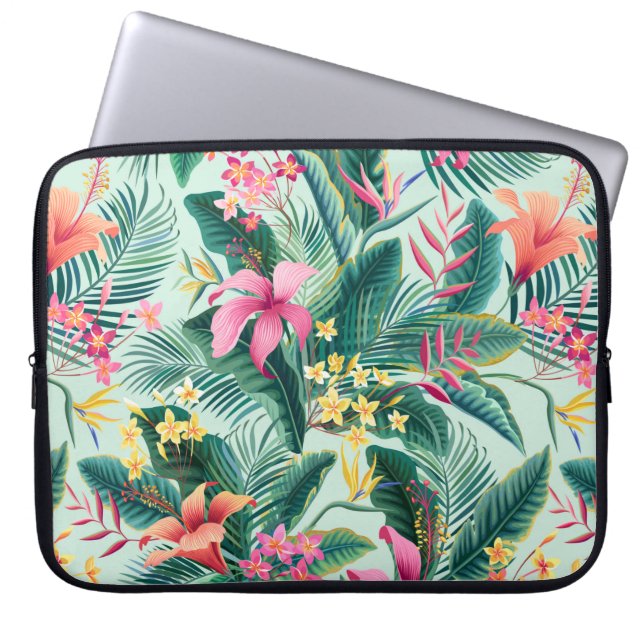 Funda Para Portátil patrón tropical floral sin fisuras con hibiscus y (Frente)