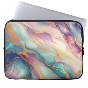 Funda Para Portátil Patrón verde azulado de arte de mármol rosa morado
