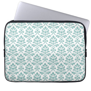 Funda Para Portátil Patrón Verde azulado de Feuille Damask