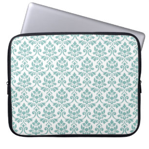 Funda Para Portátil Patrón Verde azulado de Feuille Damask