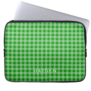 Funda Para Portátil Patrón Verde Brillante de Gingham Personalizado