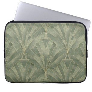 Funda Para Portátil Patrón verde esmeralda y oro Art Deco