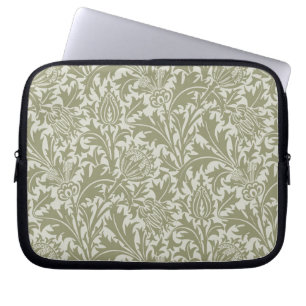 Funda Para Portátil Patrón verde William Morris Thistle Sage