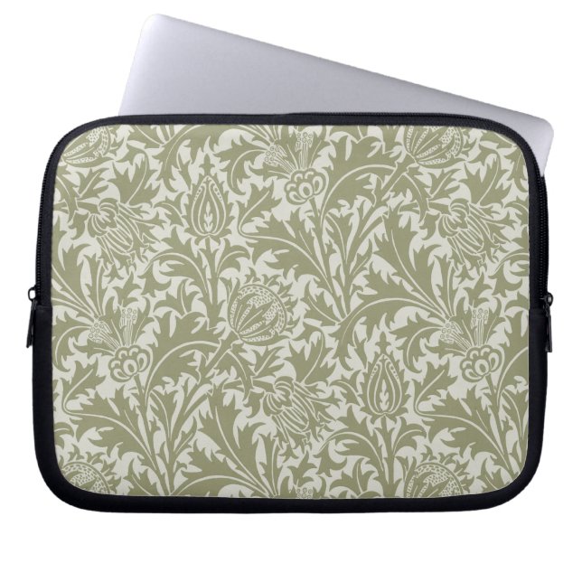 Funda Para Portátil Patrón verde William Morris Thistle Sage (Frente)