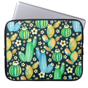 Funda Para Portátil Patrón vintage con suculentos. Cactus acuarela