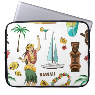 Funda Para Portátil Patrón vintage de iconos y símbolos hawaianos