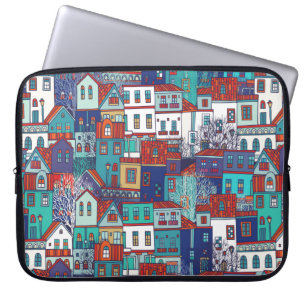 Funda Para Portátil Patrón vintage sin foco con casas coloridas