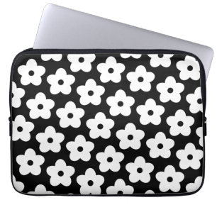 Funda Para Portátil Patrón Y2K de flor blanca y negra