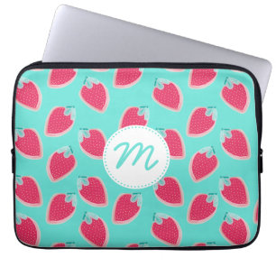 Funda Para Portátil Patrón y monograma de fresa de fresa