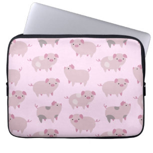 Funda Para Portátil Patrón y puntos de pequeños lechones rosados