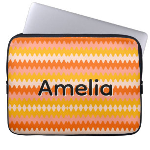 Funda Para Portátil Patrón Zig Zag Moderno Amarillo, Naranja y Blanco
