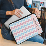 Funda Para Portátil Patrón Zigzag, Chevron, Azul, Rosa, Tu Nombre<br><div class="desc">Elegante,  elegante y sofisticado zigzag (chevron) de color azul,  rosa y blanco. Regalo moderno y moderno,  perfecto para el amante del zigzag en tu vida. Personalice agregando su nombre,  apodo,  monograma o iniciales.</div>