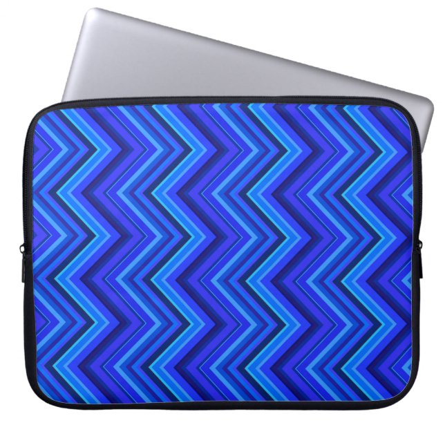 Funda Para Portátil Patrón zigzag de franjas azules (Frente)