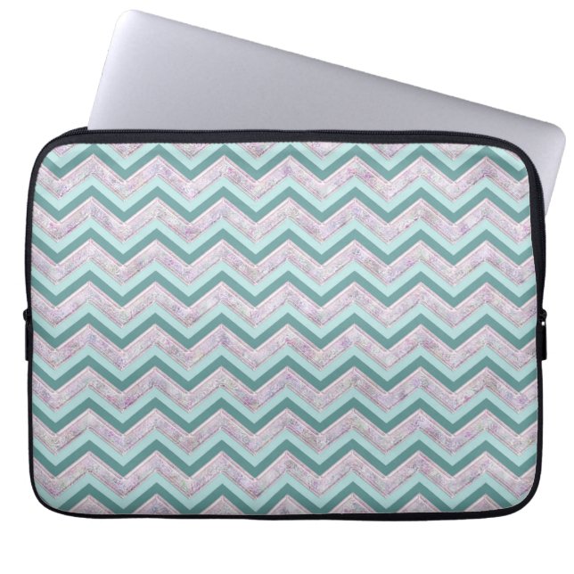 Funda Para Portátil Patrón ZigZag Verde azulado de Pearl Floral (Frente)