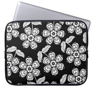 Funda Para Portátil Patrona de flores de doodle en blanco y negro, abs